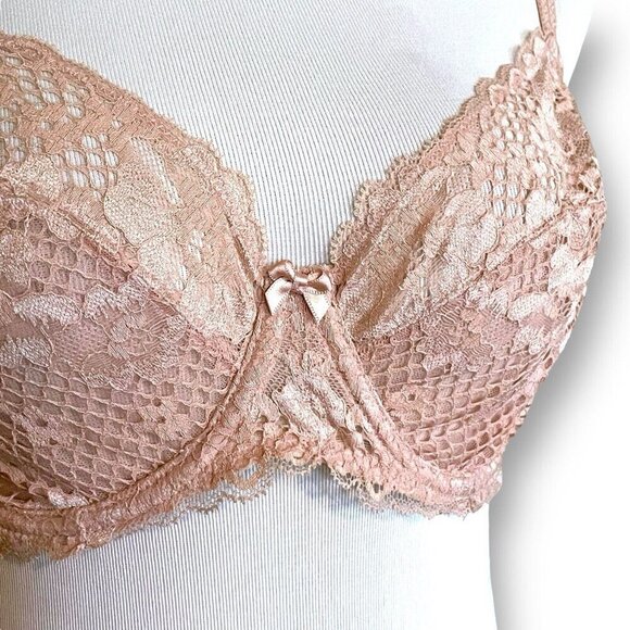 Adore Me 36D Bra Beige Nude Cinthia Unlined Full Coverage Sheer Lace Underwire - Picture 4 of 9